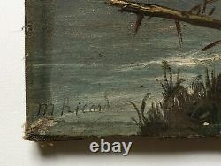 Tableau ancien signé, Huile sur toile à restaurer, Torrent de montagne, XIXe