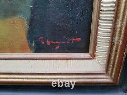 Tableau ancien signé L'Etang Couché de Soleil Peinture huile sur panneau