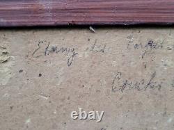 Tableau ancien signé L'Etang Couché de Soleil Peinture huile sur panneau