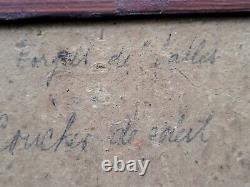 Tableau ancien signé L'Etang Couché de Soleil Peinture huile sur panneau