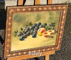Tableau ancien signé. Nature morte Au Fruits Peinture huile sur toile