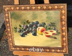 Tableau ancien signé. Nature morte Au Fruits Peinture huile sur toile