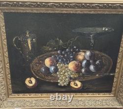 Tableau ancien signé Nature morte aux Fruits Peinture huile sur toile