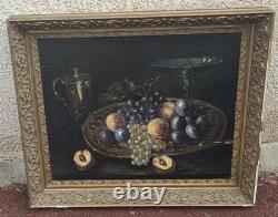 Tableau ancien signé Nature morte aux Fruits Peinture huile sur toile