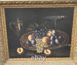 Tableau ancien signé Nature morte aux Fruits Peinture huile sur toile