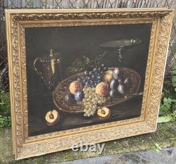 Tableau ancien signé Nature morte aux Fruits Peinture huile sur toile