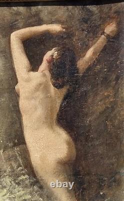 Tableau ancien signé. Nu Feminin. Peinture huile sur carton