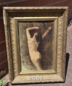 Tableau ancien signé. Nu Feminin. Peinture huile sur carton