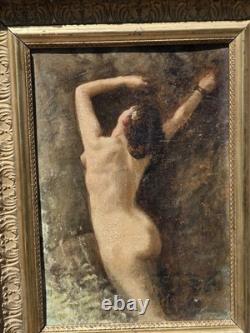 Tableau ancien signé. Nu Feminin. Peinture huile sur carton