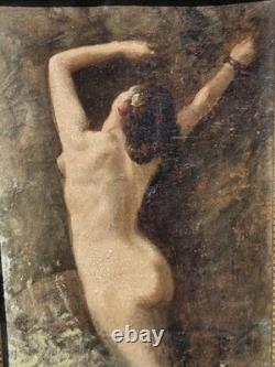 Tableau ancien signé. Nu Feminin. Peinture huile sur carton