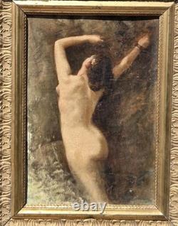 Tableau ancien signé. Nu Feminin. Peinture huile sur carton