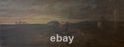 Tableau ancien signé Olivier Pichat, Black Bess, Cheval, Peinture grand format