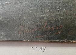 Tableau ancien signé Olivier Pichat, Black Bess, Cheval, Peinture grand format