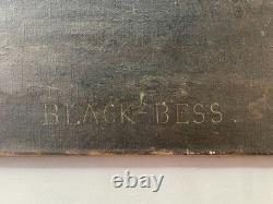 Tableau ancien signé Olivier Pichat, Black Bess, Cheval, Peinture grand format