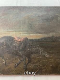 Tableau ancien signé Olivier Pichat, Black Bess, Cheval, Peinture grand format