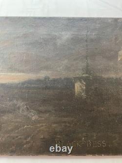 Tableau ancien signé Olivier Pichat, Black Bess, Cheval, Peinture grand format