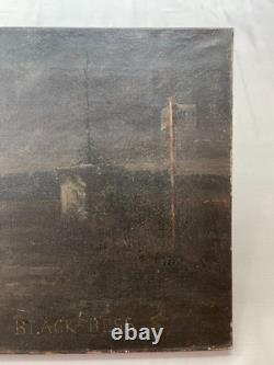 Tableau ancien signé Olivier Pichat, Black Bess, Cheval, Peinture grand format