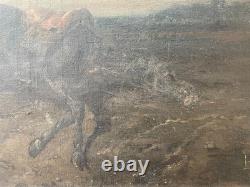 Tableau ancien signé Olivier Pichat, Black Bess, Cheval, Peinture grand format