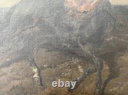 Tableau ancien signé Olivier Pichat, Black Bess, Cheval, Peinture grand format