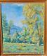 Tableau ancien signé Paysage Animé Peinture huile sur panneau D'isorel