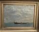 Tableau ancien sign&eacute;. Paysage Marin Anim&eacute; Voiliers. Peinture huile sur toile