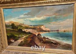 Tableau ancien signé Paysage Méditerranéen Animé. Peinture huile sur toile