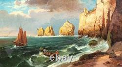 Tableau ancien signé. Paysage Méditerranéen Animé. Peinture huile sur toile