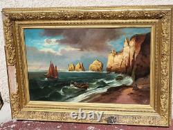 Tableau ancien signé. Paysage Méditerranéen Animé. Peinture huile sur toile