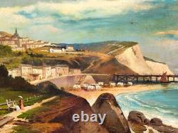 Tableau ancien signé Paysage Méditerranéen Animé. Peinture huile sur toile