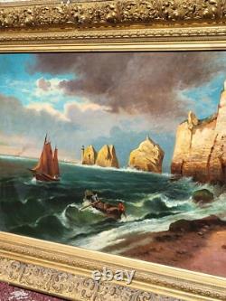 Tableau ancien signé. Paysage Méditerranéen Animé. Peinture huile sur toile