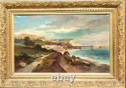 Tableau ancien signé Paysage Méditerranéen Animé. Peinture huile sur toile