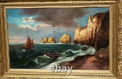 Tableau ancien signé. Paysage Méditerranéen Animé. Peinture huile sur toile