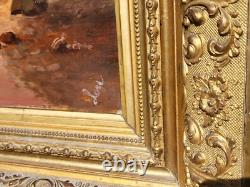 Tableau ancien signé. Paysage Méditerranéen Animé. Peinture huile sur toile