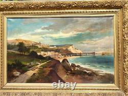 Tableau ancien signé Paysage Méditerranéen Animé. Peinture huile sur toile