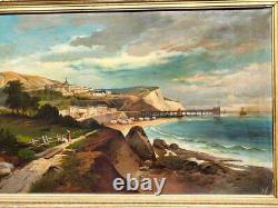 Tableau ancien signé Paysage Méditerranéen Animé. Peinture huile sur toile