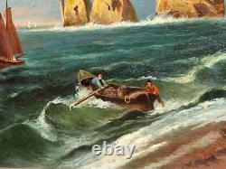 Tableau ancien signé. Paysage Méditerranéen Animé. Peinture huile sur toile