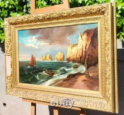 Tableau ancien signé. Paysage Méditerranéen Animé. Peinture huile sur toile