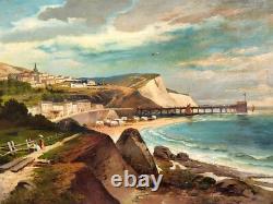 Tableau ancien signé Paysage Méditerranéen Animé. Peinture huile sur toile