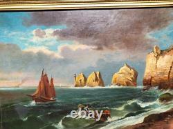 Tableau ancien signé. Paysage Méditerranéen Animé. Peinture huile sur toile