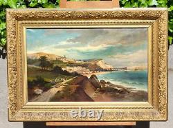 Tableau ancien signé Paysage Méditerranéen Animé. Peinture huile sur toile