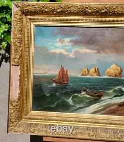 Tableau ancien signé. Paysage Méditerranéen Animé. Peinture huile sur toile