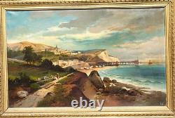 Tableau ancien signé Paysage Méditerranéen Animé. Peinture huile sur toile