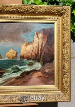 Tableau ancien signé. Paysage Méditerranéen Animé. Peinture huile sur toile