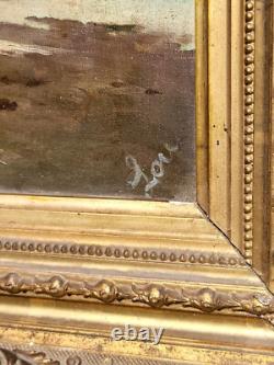 Tableau ancien signé Paysage Méditerranéen Animé. Peinture huile sur toile