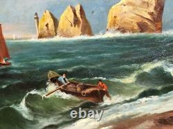 Tableau ancien signé. Paysage Méditerranéen Animé. Peinture huile sur toile