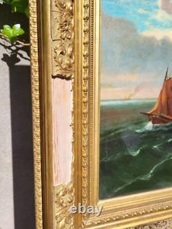 Tableau ancien signé. Paysage Méditerranéen Animé. Peinture huile sur toile
