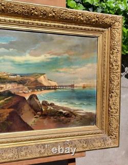Tableau ancien signé Paysage Méditerranéen Animé. Peinture huile sur toile