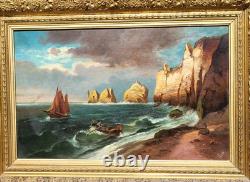 Tableau ancien signé. Paysage Méditerranéen Animé. Peinture huile sur toile