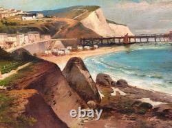 Tableau ancien signé Paysage Méditerranéen Animé. Peinture huile sur toile