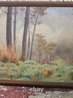 Tableau ancien signé. Paysage Sous Bois. Peinture huile sur panneau D'isorel